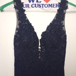 Navy lace top prom dress